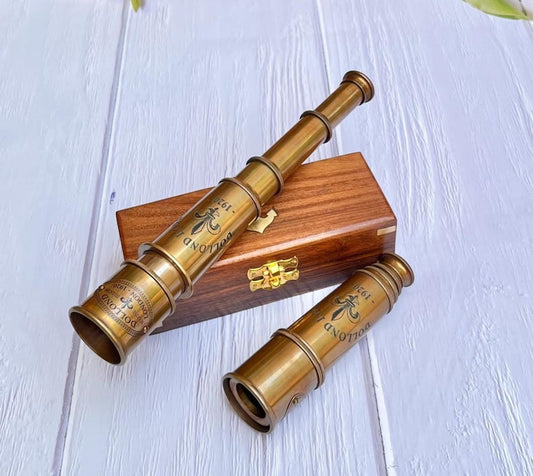 Personalized Custom Engraved Brass Telescope with Antique Finish and Gift Box