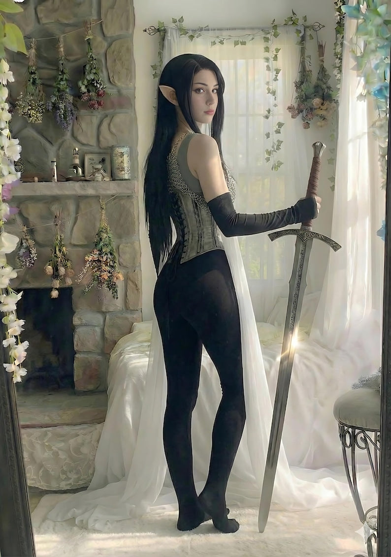 Personalized fantasy armor gift for her, female knight chainmail bra and steel corset cosplay outfit