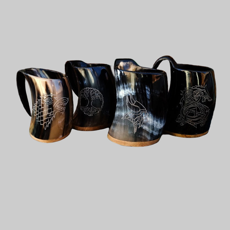 Personalized Handcrafted Horn Mugs with custom engraving option