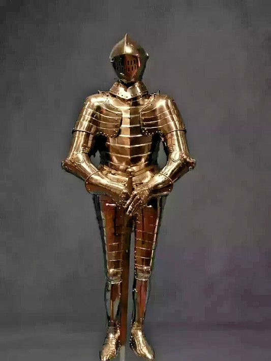 Front view of Petersburg Brass Medieval Full Body Armor Suit – Cosplay and Display Armor by Artisans Hub

