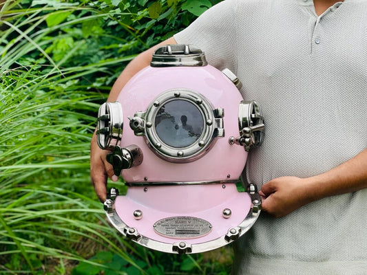 Full-size Pink Diving Helmet made of steel and aluminum