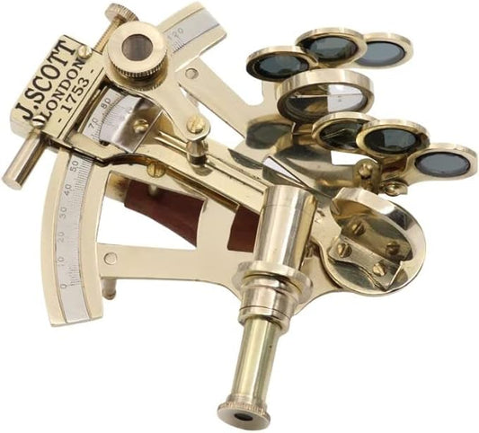 Pocket sextant by J. Scott London made of solid brass for nautical navigation

