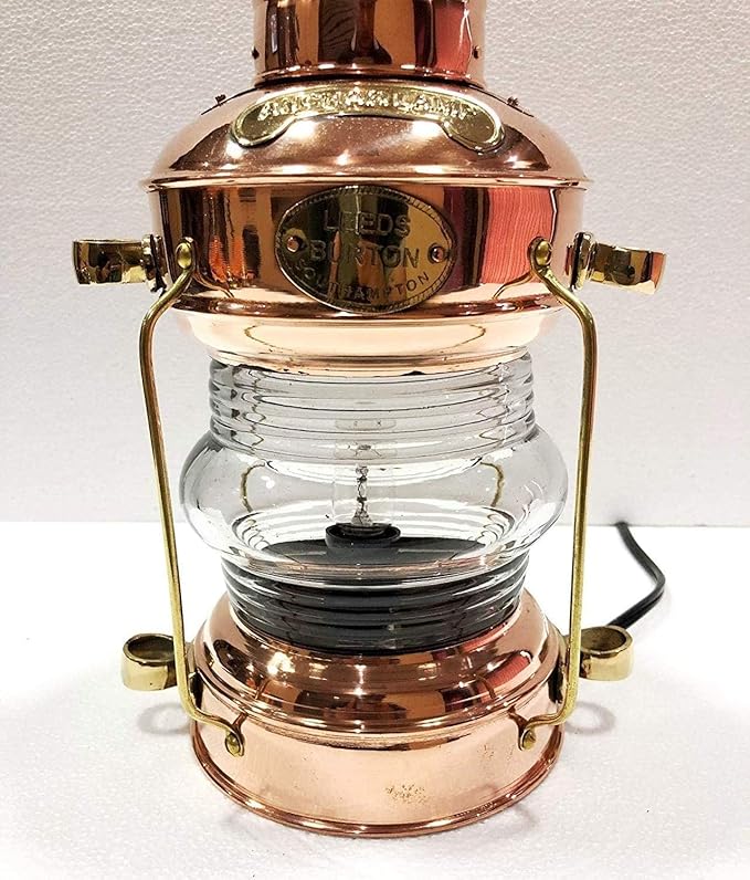 Polished Copper and Brass Nautical Lantern with Protective Metal Framework
