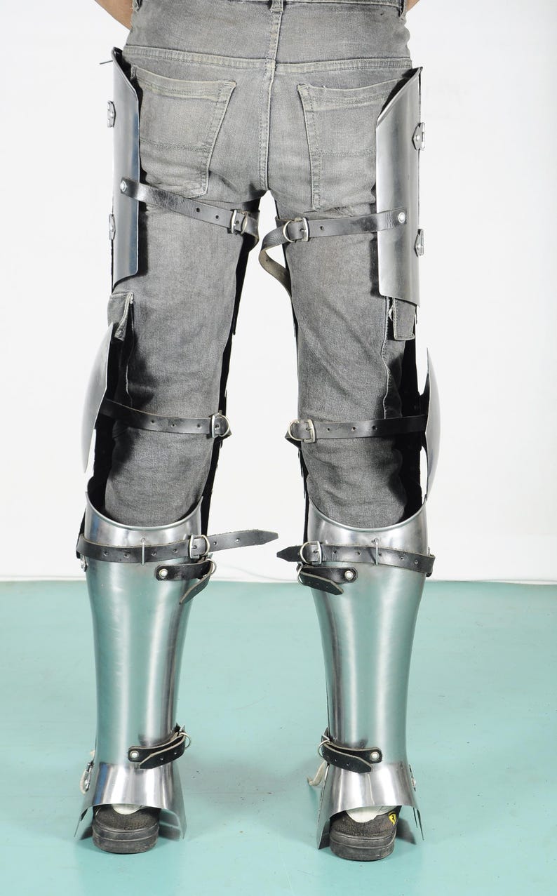 Polished Steel Churburg Style Leg Armor – Ideal for Medieval Reenactments & Stage Performances
