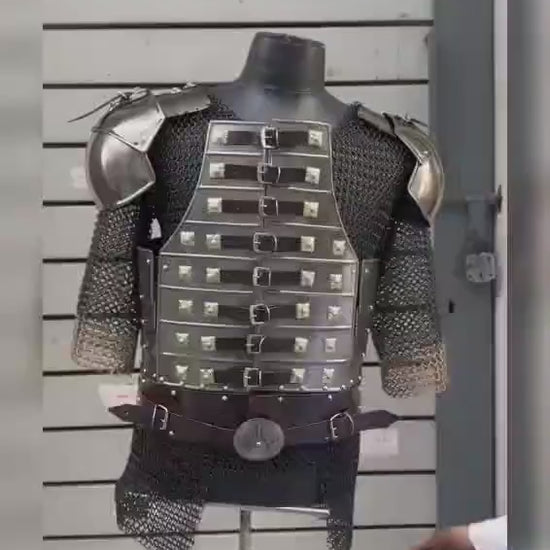 Handmade Medieval Lamellar Armor Steel Hauberk with Riveted Chainmail for LARP Cosplay Medieval Reenactment and Historical Collectors
