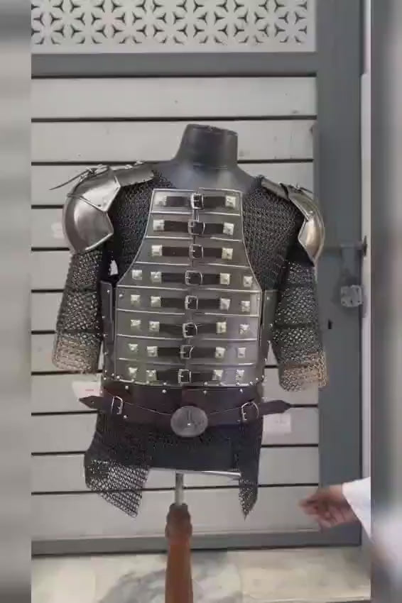 Handmade Medieval Lamellar Armor Steel Hauberk with Riveted Chainmail for LARP Cosplay Medieval Reenactment and Historical Collectors