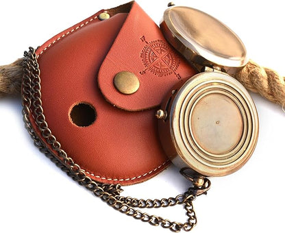 Brass compass engraved with Proverbs 3:5-6 in leather case, inspirational gift
