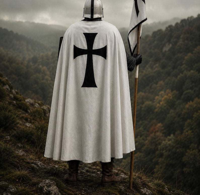 Red wings helmet from Medieval Knight White Templar Armor inspired crusader knight costume for LARP cosplay Renaissance fair and roleplay