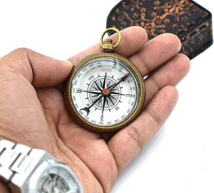 Handcrafted religious pocket compass with premium leather case, perfect keepsake for teens and adults.

