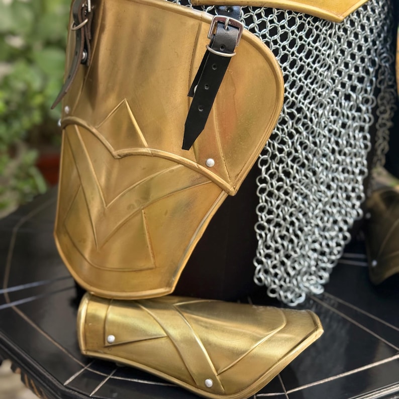 Medieval armor costume for women at Renaissance fair – lady warrior in golden chainmail set