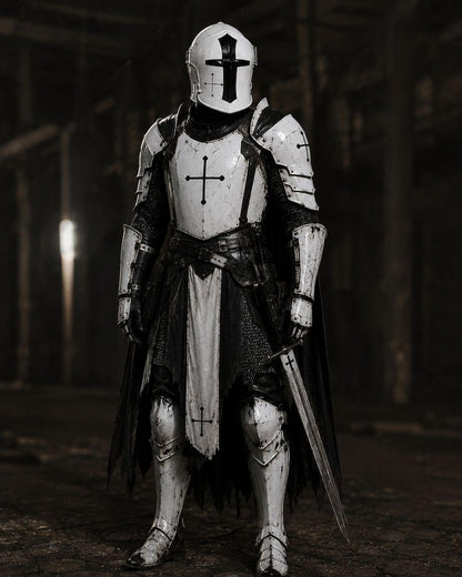 Medieval Barbuta Armor worn as a Renaissance Fair knight armor and LARP costume with authentic crusader styling