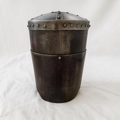 Riveted knight helmet with leather liner – Medieval Crusader Great Helmet for cosplay and collection