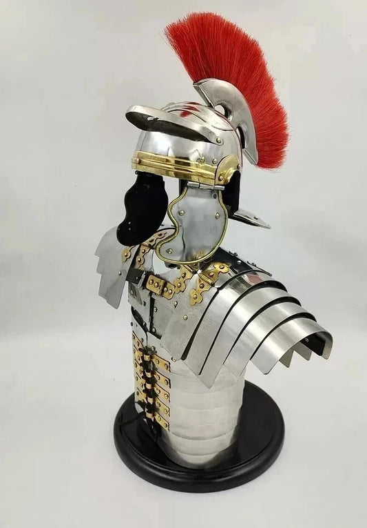Roman Lorica Segmentata Armor with Attached Centurion Helmet handcrafted from premium 18-gauge steel for historical reenactment