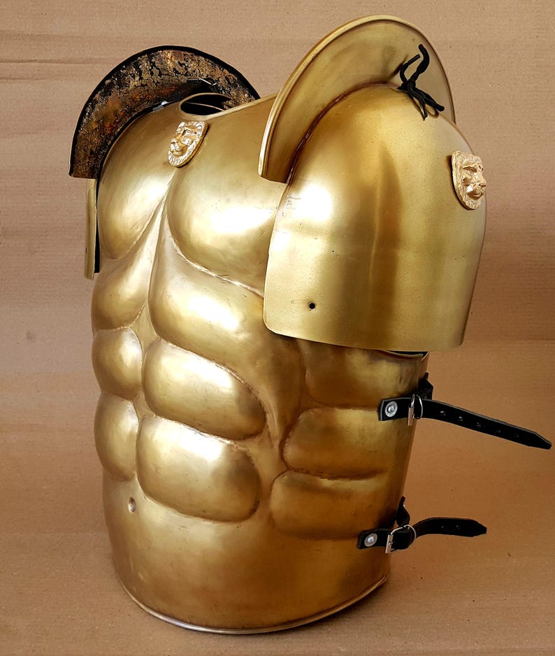 Roman Muscle Cuirass polished gold finish highlighting sculpted muscle design