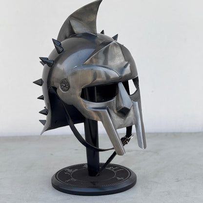 Side profile of Roman Soldier Maximus Gladiator Helmet with detailed crest and cheek guards