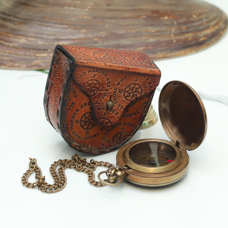 Romantic long-distance relationship compass keepsake – engraved message under lid.