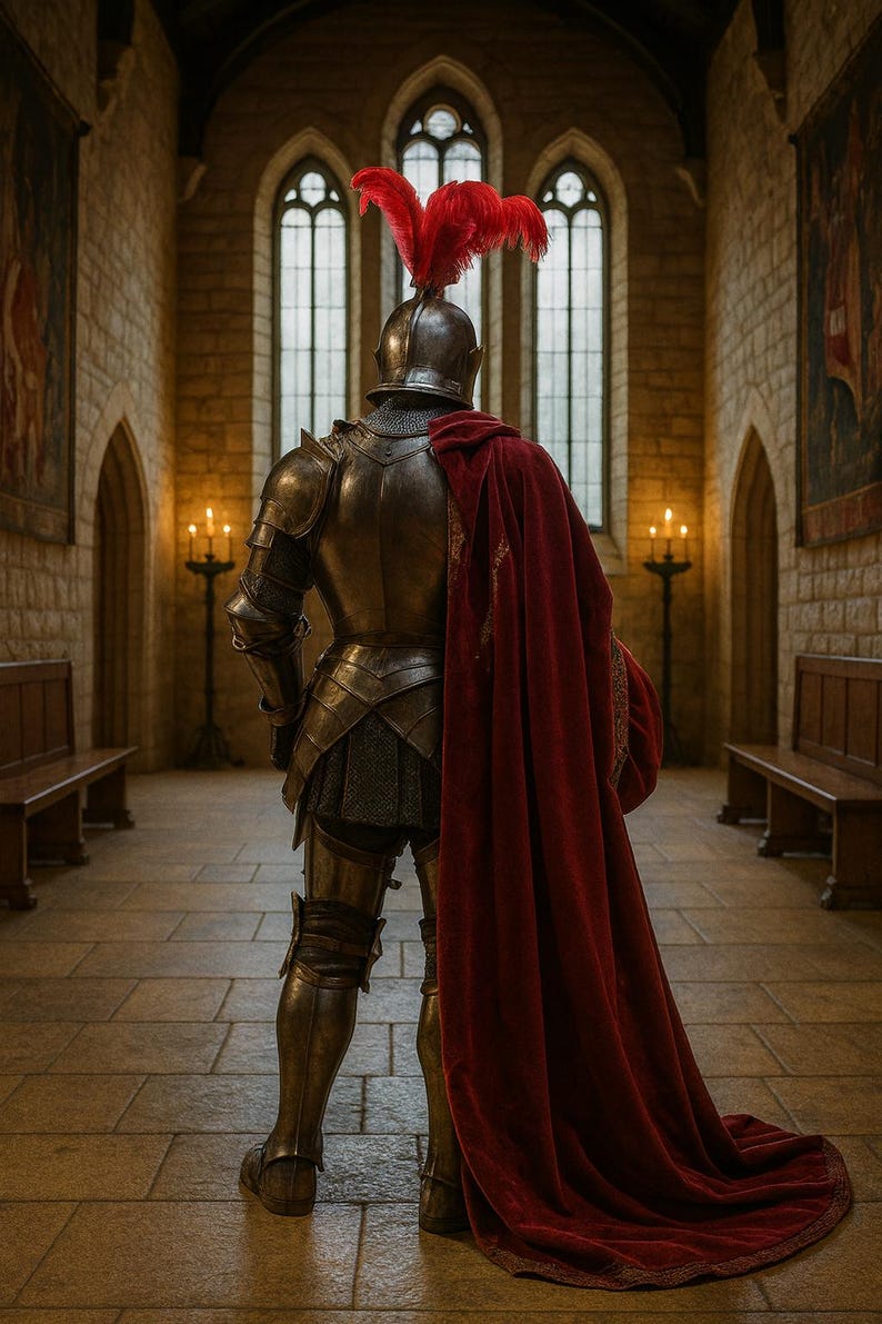 Royal Crusader Knight Full Armor Set – Detailed Pauldrons and Gauntlets for LARP and Reenactments