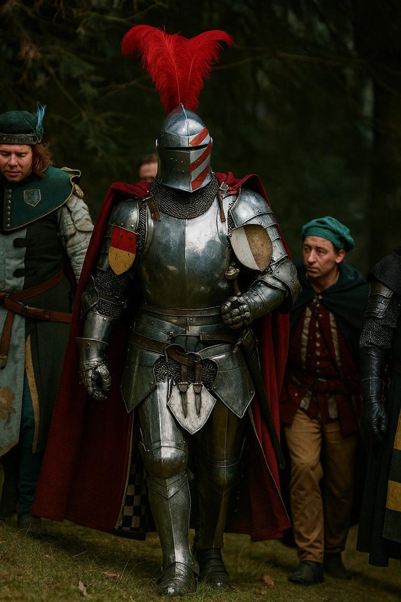 Royal Crusader Knight Full Armor Set with Optional Cape – Handcrafted Medieval Barbuta Costume