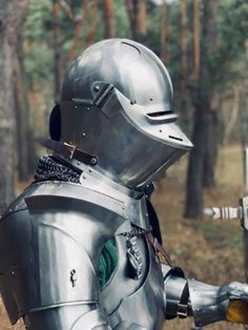 Royal Crusader's Battle Armor Visored Bascinet Helmet – Authentic Gothic Helmet for Medieval Cosplay and Reenactment