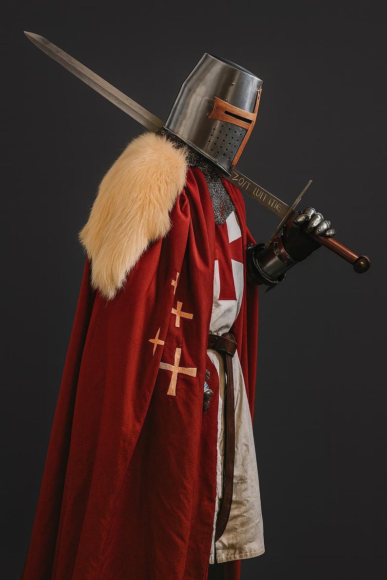 Royal Templar Knight armor with royal-style shrug for medieval reenactments and cosplay