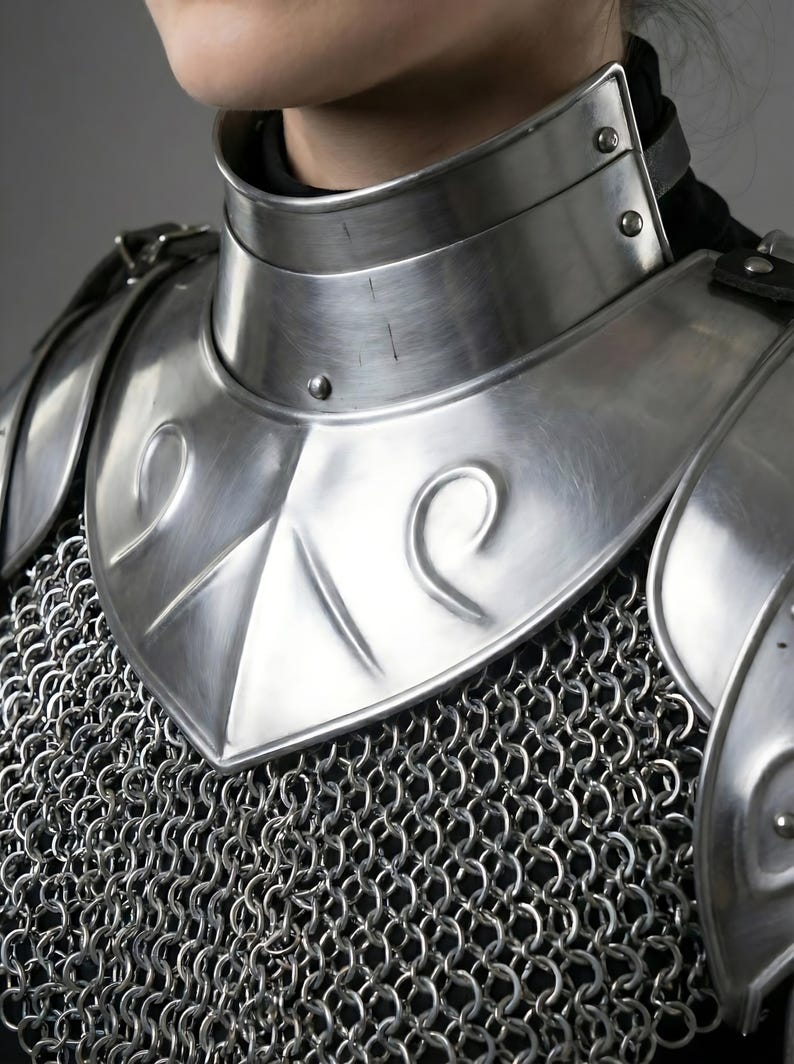 SCA reenactment women’s steel armor set with gorget and pauldrons