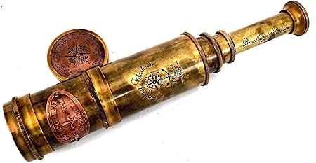 Side view of 19-inch Scout Regiment Brass Telescope with antique finish and leather grip
