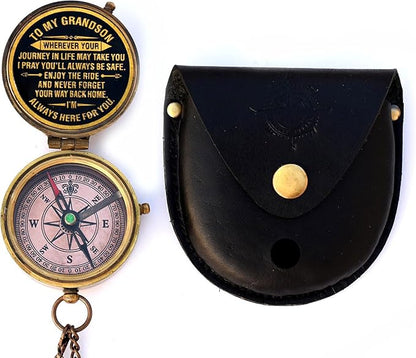 Sentimental gift for grandson - engraved brass compass, perfect for holidays

