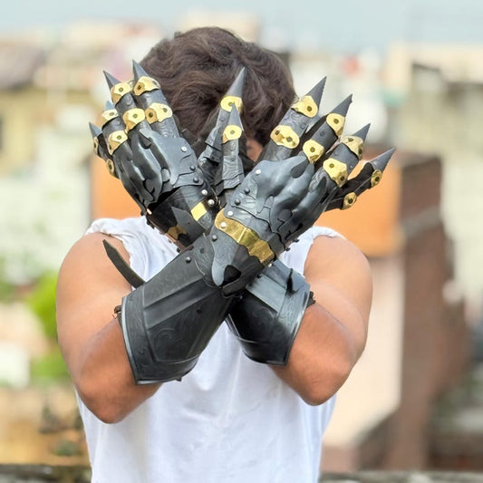 Shadow Nazgul Gauntlets handcrafted blackened brass-coated gothic armor gloves for dark fantasy cosplay and LARP