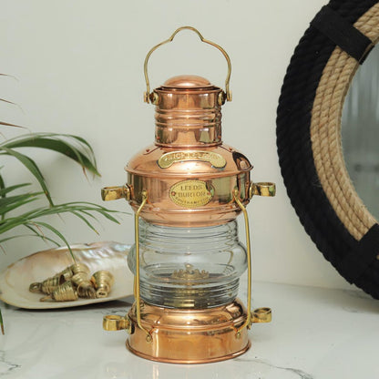Ship lantern used as rustic home decor for coastal and nautical interiors