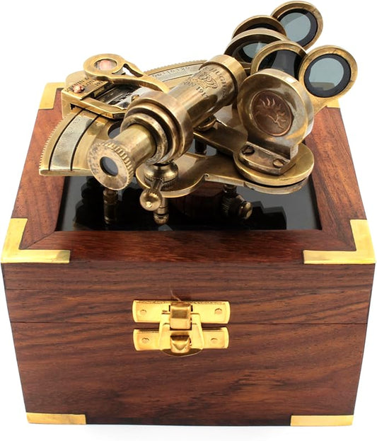 Solid brass portable sextant astrolabe used for nautical navigation and decor

