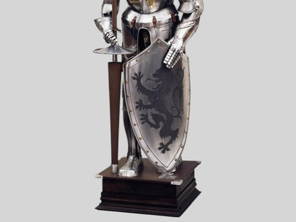 Solid Steel Crusader Full Body Armor with Wooden Base Stand