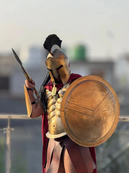 Close-up of Spartan Helmet and Muscle Chest Armor – 300 Movie Costume by Artisans Hub

