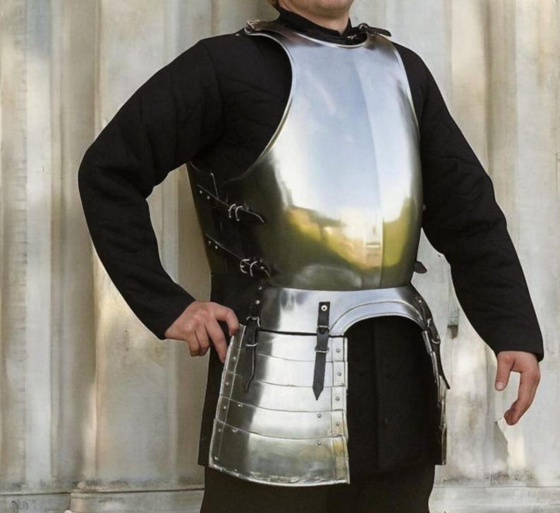 Steel breastplate armor with leg tassets designed for LARP and cosplay costumes