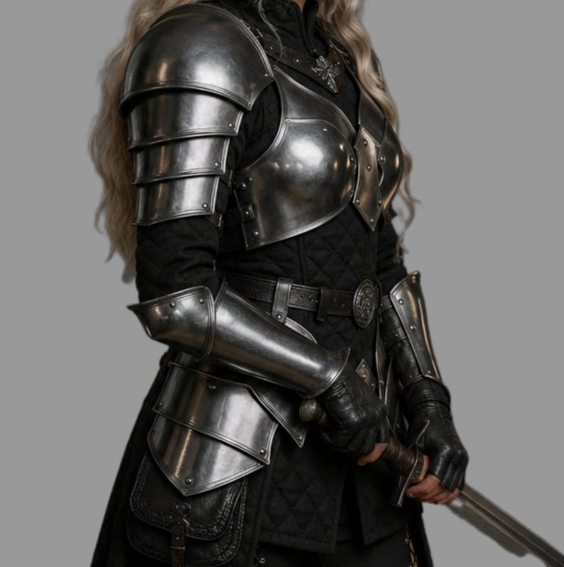 Back view of Steel Breastplate with Pauldrons featuring adjustable leather straps and articulated armor