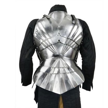 Steel knight breastplate armor with leather straps, ideal for reenactment and cosplay use