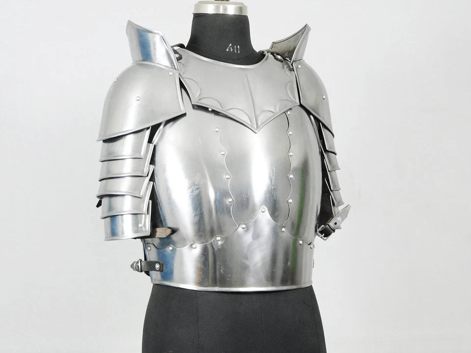Steel knight chest plate with adjustable leather straps for comfortable wearable armor fit