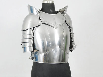 Steel knight chest plate with adjustable leather straps for comfortable wearable armor fit