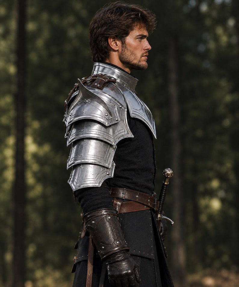 Steel Knight Pauldrons with adjustable leather strap attachments