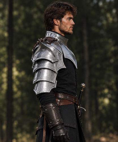 Steel Knight Pauldrons with adjustable leather strap attachments