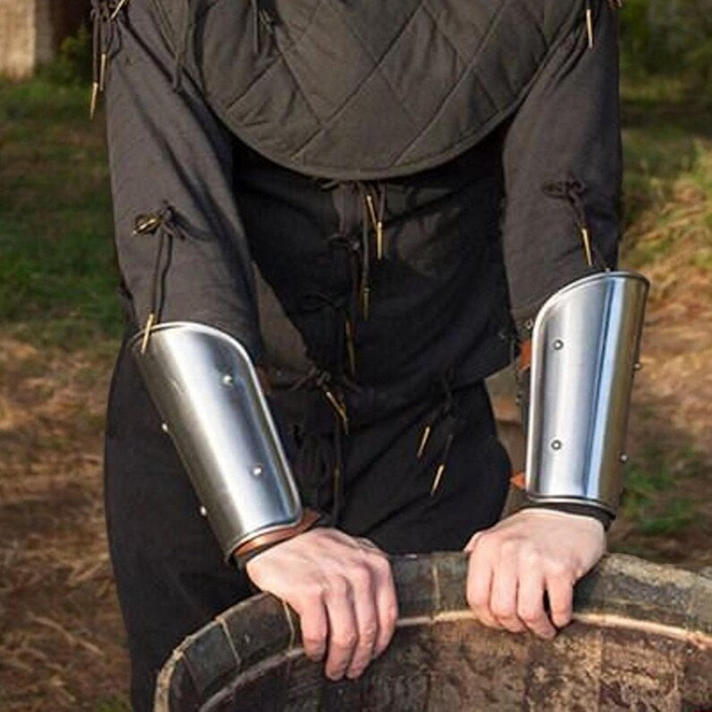 Steel leg greaves designed for LARP cosplay and reenactment