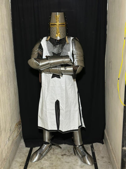 Templar Crusader armor side view showing authentic medieval steel armor craftsmanship and detailing