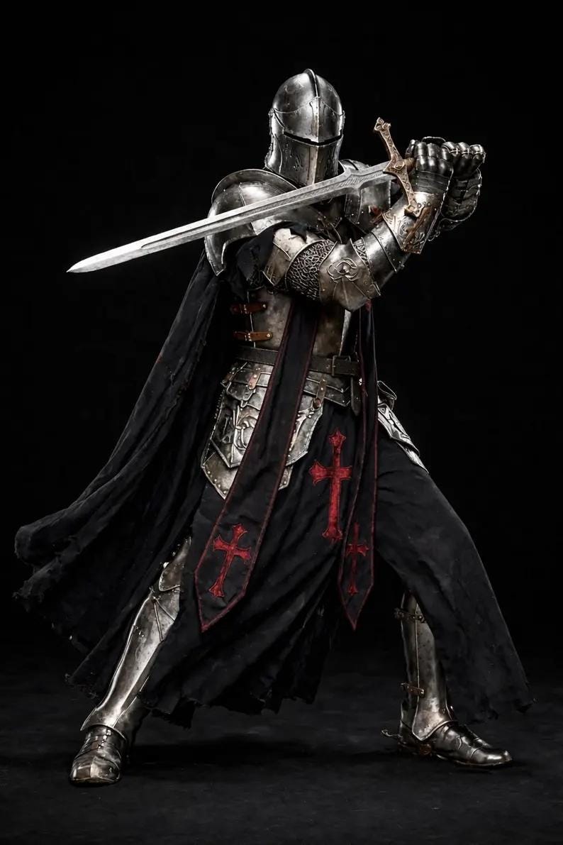 Templar Knight Armor full set display Gothic Crusader costume for cosplay and LARP