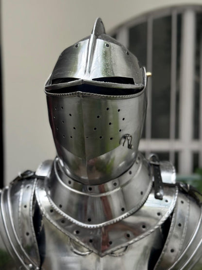 Templar knight suit showing detailed chest and back armor handcrafted from 18-gauge steel