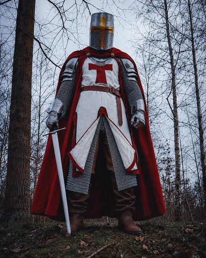 Medieval Templar armor steel helmet detail with authentic knight warrior craftsmanship