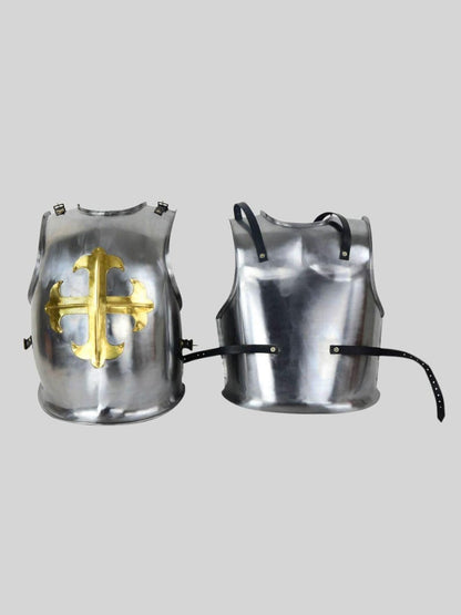 Templar Steel Breastplate Armor for cosplay and LARP with leather straps side angle