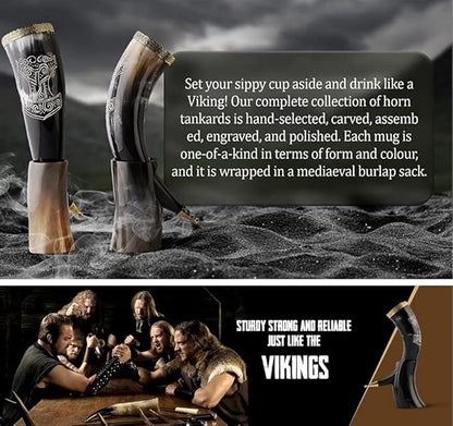 Unique Viking gift idea and home décor ox horn drinking mug
