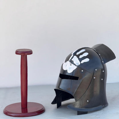 Side profile of Uruk-hai helmet inspired by Lord of the Rings replica armor