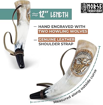 Viking battle blow horn with adjustable leather strap included