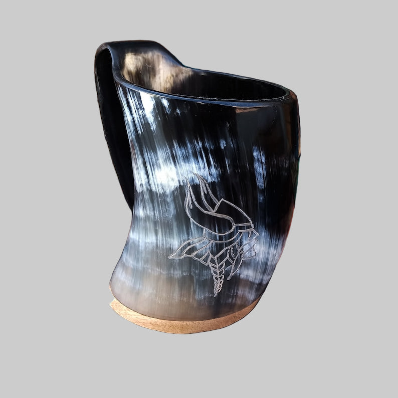 Viking Drinking Horn Mugs for adult featuring carved symbols and designs
