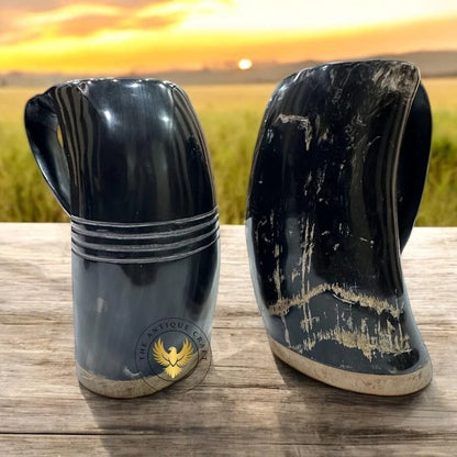 Viking horn mug displayed as a rustic gift for men and bar decoration